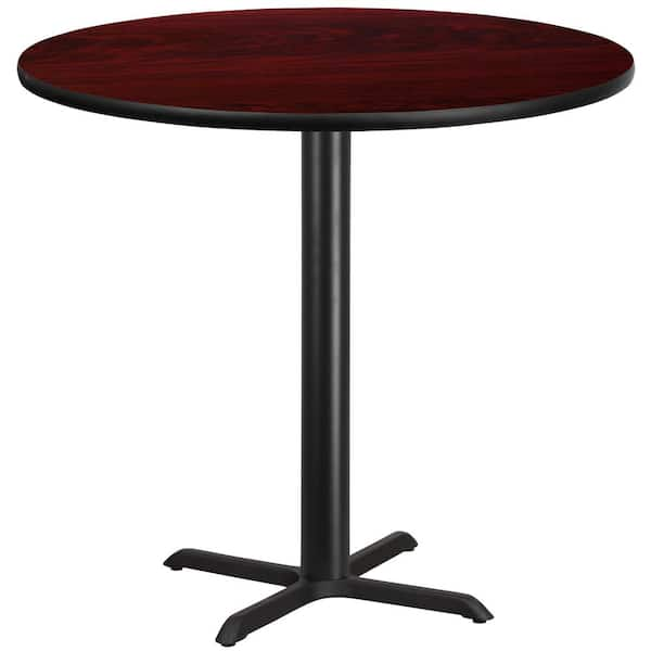 Flash Furniture 42 in. Round Black and Mahogany Laminate Table Top with 33 in. x 33 in. Bar Height Table Base