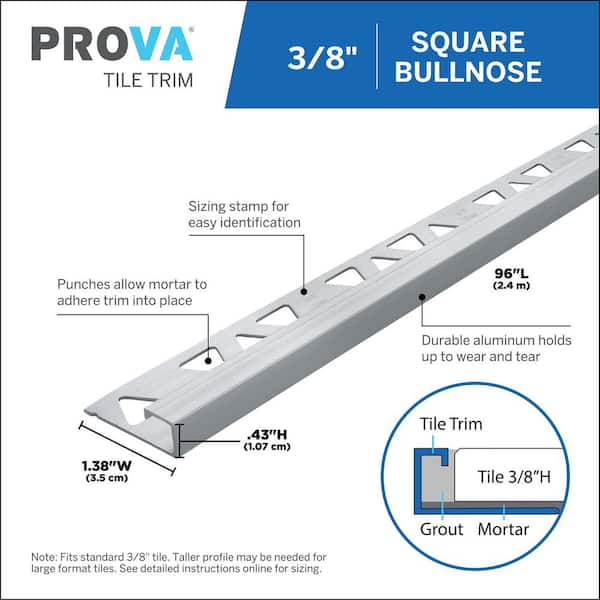 Bright Clear 1.38 in. W x 96 in. L Aluminum 3/8 in. Bullnose-Square Trim