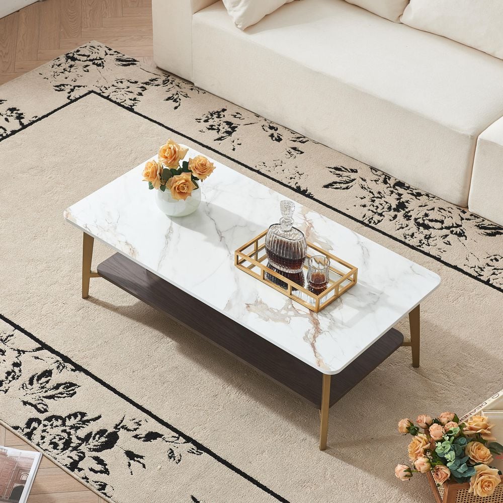 47.24 in. Black and White Rectangle MDF Coffee Table with Metal Frame and O