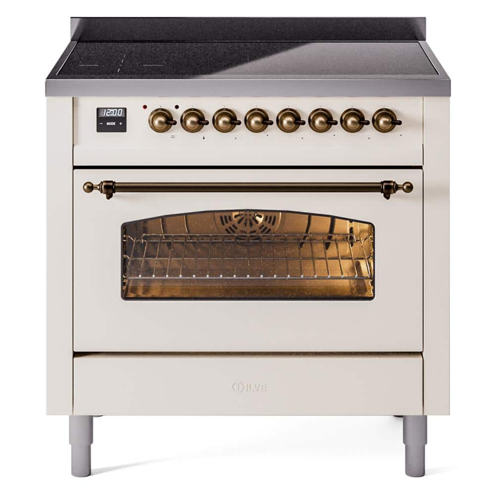 Nostalgie II 36 in. 6 Zone Freestanding Induction Range in Antique White with Bronze -  ILVE, UPI366NMPAWB