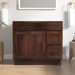 36 in. W x 21 in. D x 32.5 in. H 2-Right Drawers Bath Vanity Cabinet Only in Brown