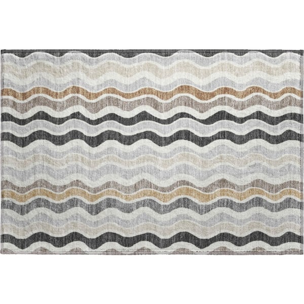 Mayfield Premium Machine Washable Abstract AMF2342 Charcoal 2 ft. x 3 ft. Accent Rug