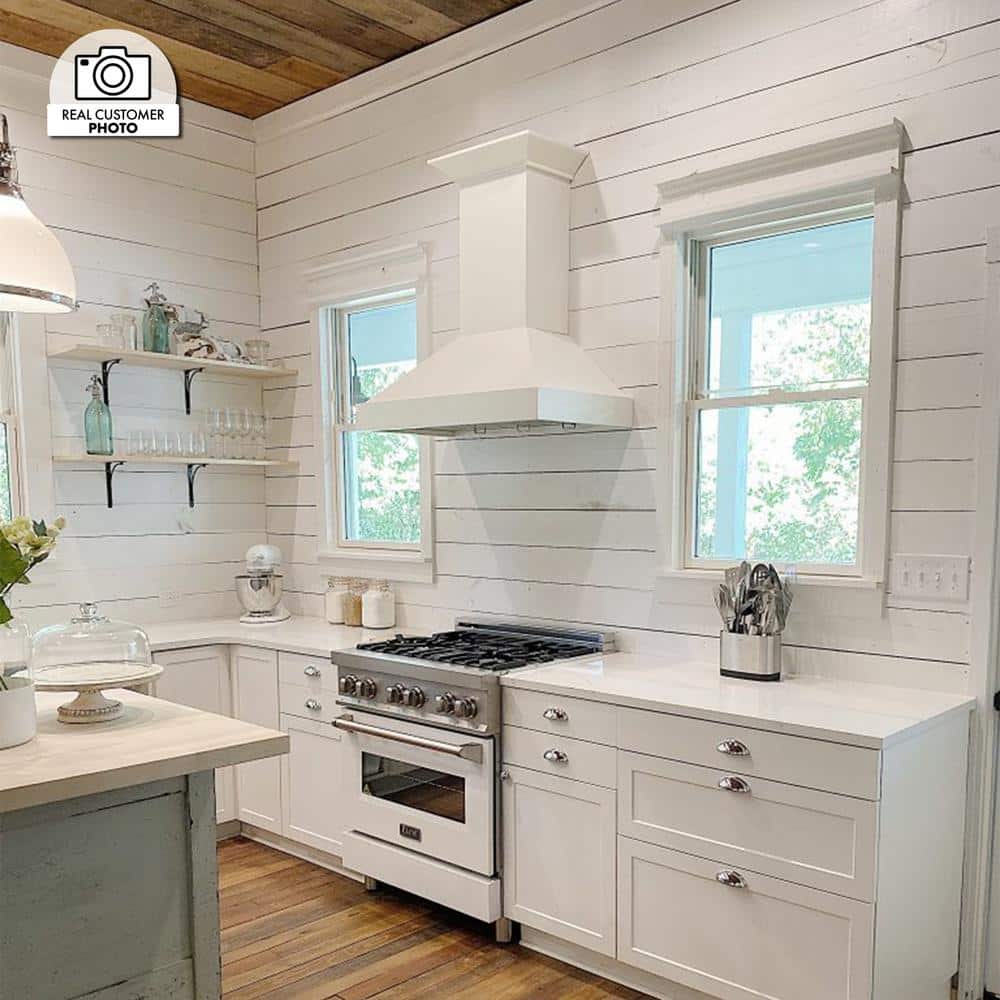 30" Cottage White Pine and Stainless Steel Wall Mount Range Hood