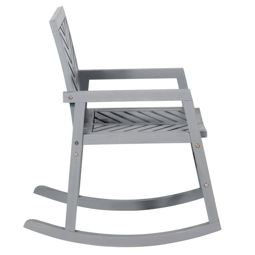 Gray Wash Chevron Pattern Acacia Wood Outdoor Rocking Chair