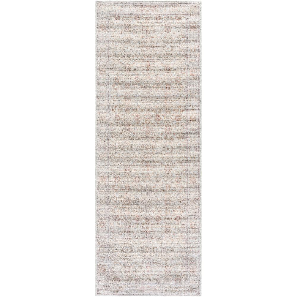 Ivory and Light Gray Synthetic Reversible Runner Rug, 2'6" x 7'3"