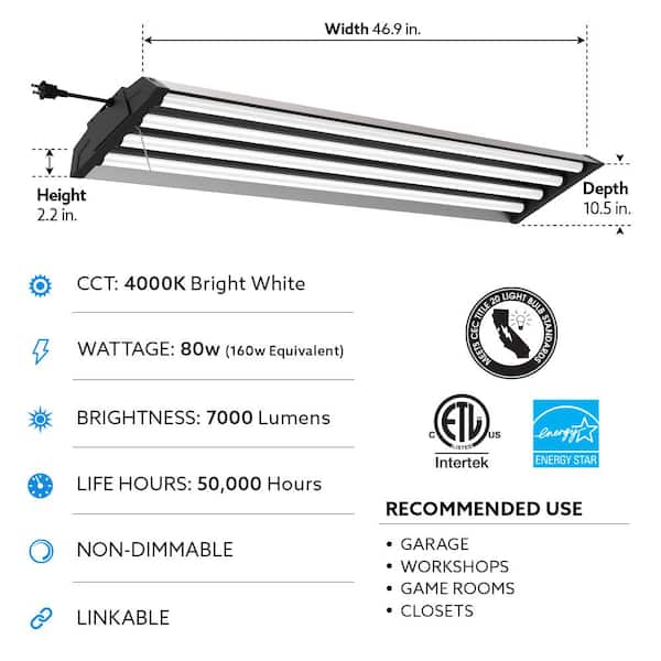 Commercial Electric 4 ft. 4-Light 80-Watt Integrated LED Heavy-Duty Utility  Gray Shop Light with Pull Chain, Bright White (3-Pack) SHOP/4X4/840/HD/3 -  The Home Depot