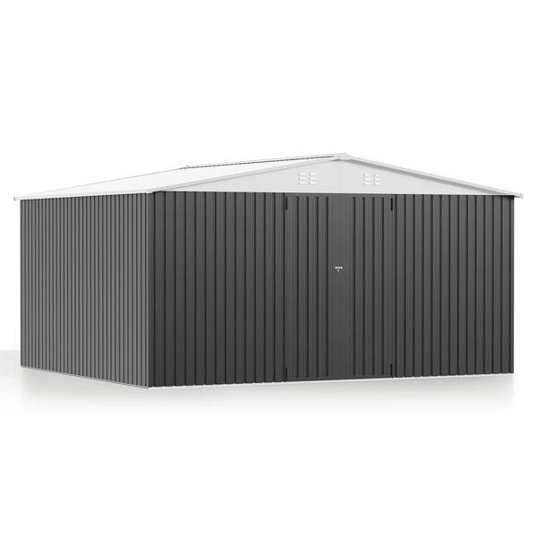 14 ft. x 12 ft. Heavy-Duty Steel Outdoor Storage Shed with Lockable Doors, White Roof Garden Tool Shed (168 sq. ft. )