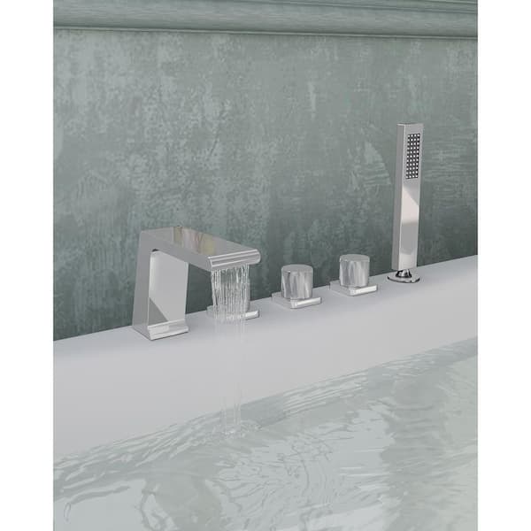 3-Handle Tub-Mount Roman Tub Faucet with Hand Shower in Chrome