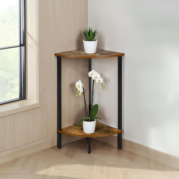 Graystone 31.5 in. H Barnwood/Black Specialty Particle Board Indoor Plant Stand with 2 Tiers