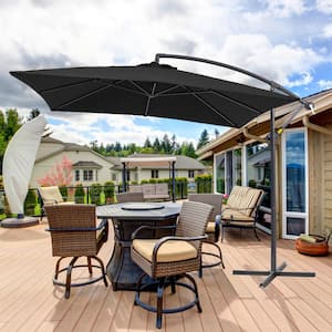 8.2x8.2 ft. Outdoor Patio Umbrella, Square Canopy Offset Umbrella With LED for Villa Gardens, Lawns and Yard，Black