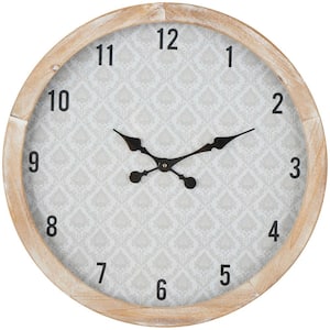 24 in. x 24 in. Beige Wooden Floral Wall Clock with Brown Wooden Frame
