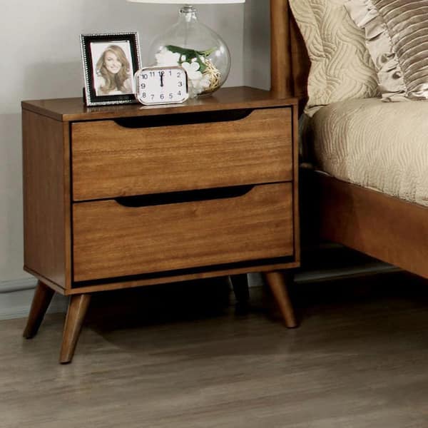 Furniture of America Mackie 2-Drawer Oak Mid Century Modern Nightstand (24 in. H x 23.63 in. W x 17 in. D)