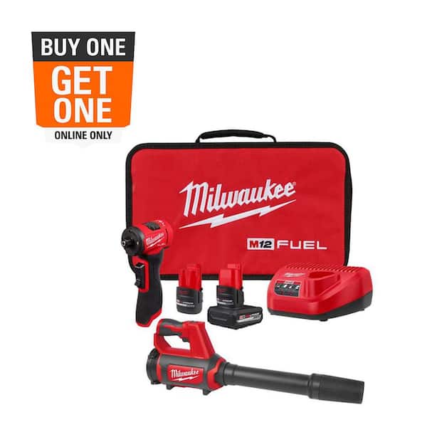 M12 FUEL 12V Lithium-Ion Brushless Cordless 1/4 in. Right Angle Die Grinder with M12 Cordless Compact Spot Blower