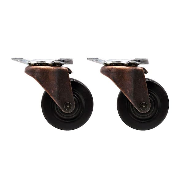 Everbilt 2 in. Black Soft Rubber and Copper Swivel Plate Caster with 80 lb. Load Rating (2-Pack)