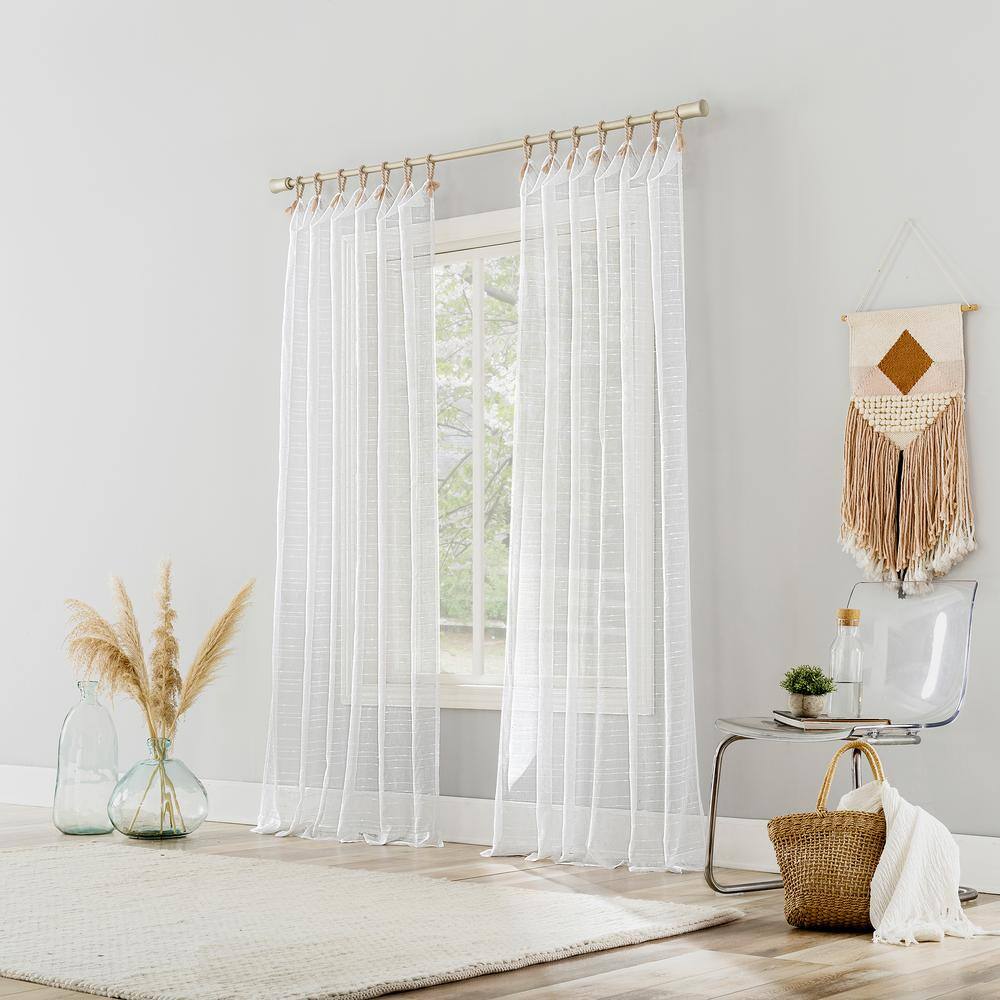 White Polyester Light-Filtering Rope Tab Top Curtain Panel, 50" x 84"