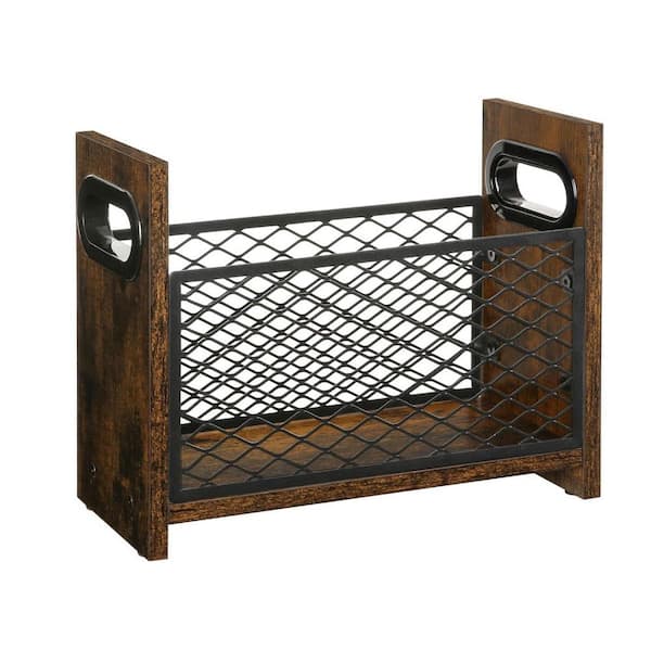 Rustic Brown 14 in. x 10.4 in. Wood Freestanding Magazine Rack