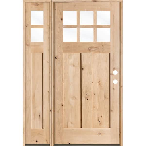 50 in. x 80 in. Knotty Alder Left-Hand/Inswing 6 Lite Beveled Clear Glass Unfinished Wood Prehung Front Door with LSL