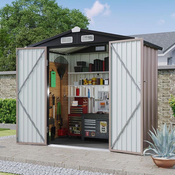 6 ft. x 4 ft. Metal Storage Brown Shed with Lockable Door, Plastic Floor (22 sq. ft.)