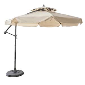 10 ft. x 9 ft. Iron Pole Market Umbrella Patio Umbrella in Beige Canopy Sunshade with Water-Resistant Fabric and Base