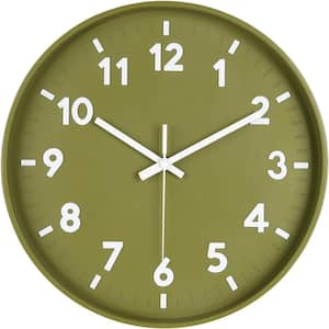 12 in. Green Analog Wall Clock Silent Non-Ticking Battery Operated 3D Number Modern Style for Bedroom and Living Room