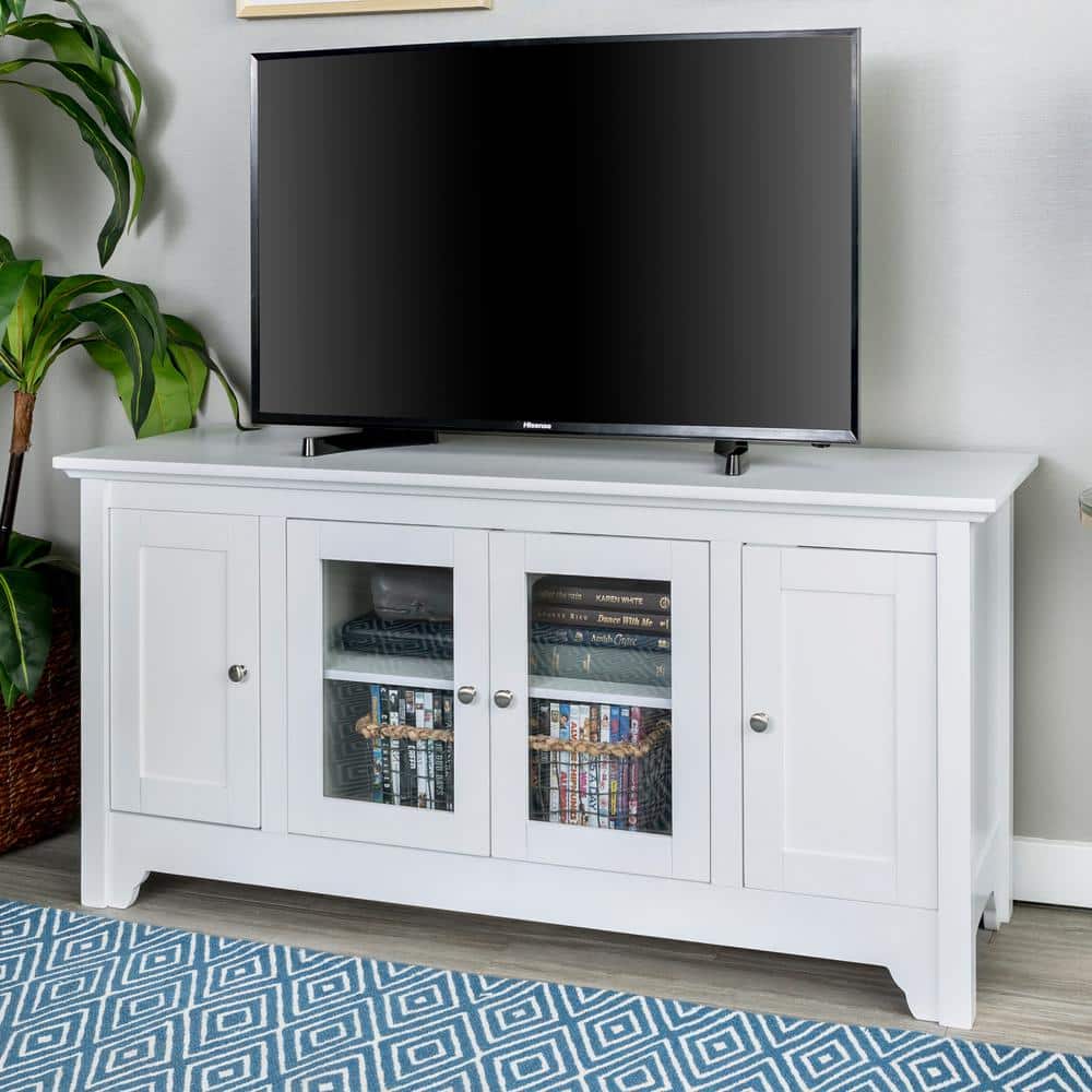 White 52" Wood TV Media Stand with Cabinets