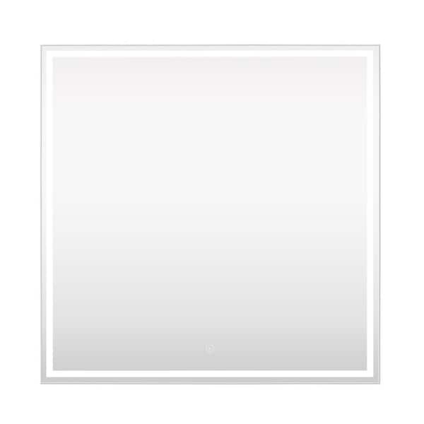 GETLEDEL 32 in. W x 32 in. H Medium Square Frameless LED Light Anti-Fog Wall Mounted Bathroom Vanity Mirror in Silver