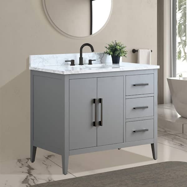 42 in. W x 22 in. D x 34 in. H Single Sink Bathroom Vanity Cabinet in Cashmere Gray with Engineered Marble Top