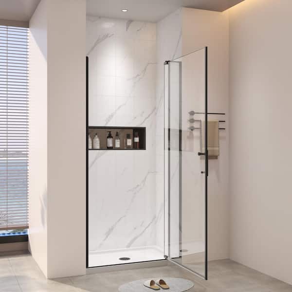 28-32 in. W X 72 in. H Semi-Frameless Pivot Shower Door in Matted Black with 1/4 in. and 5/16 in. Tempered Glass