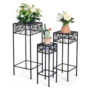 3-Pieces Metal Plant Stand Flower Pots Display Rack with Colorful Ceramic Beads for Garden