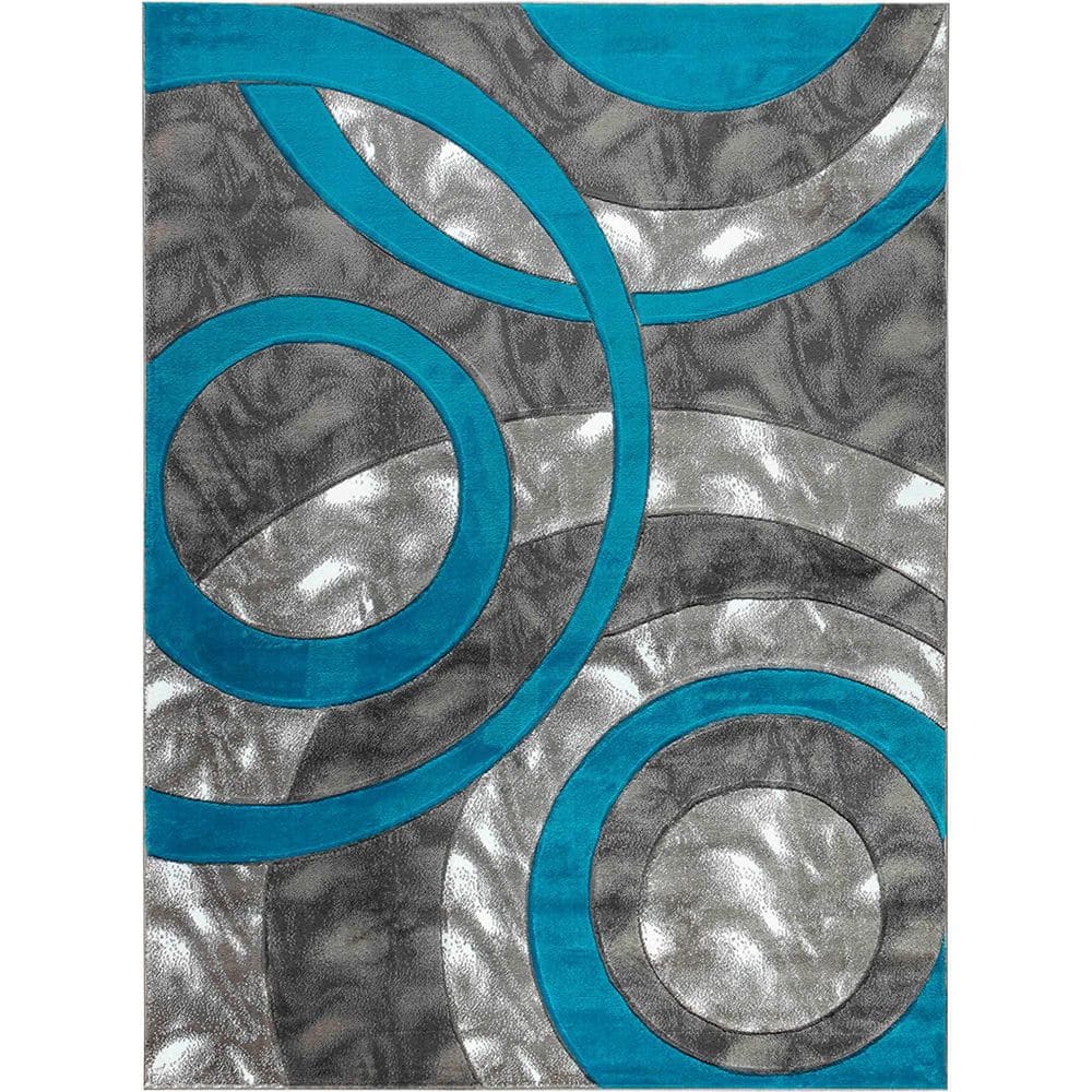 Blue Polypropylene 4 ft. x 6 ft. Geometric Indoor Area Rug
