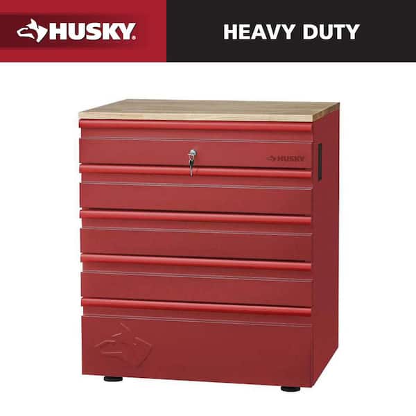 Heavy Duty 28 in. W x 32 in. H x 21.5 in. D Pre-Assembled 18-Gauge Steel 5-Drawer Garage Storage Base Cabinet in Red