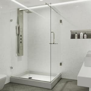Pacifica 48 in. L x 36 in. W x 79 in. H Frameless Pivot Shower Enclosure Kit in Brushed Nickel with 3/8 in. Clear Glass