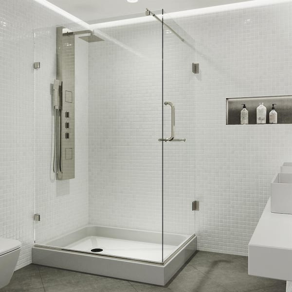 VIGO Pacifica 48 in. L x 36 in. W x 79 in. H Frameless Pivot Shower Enclosure Kit in Brushed Nickel with 3/8 in. Clear Glass