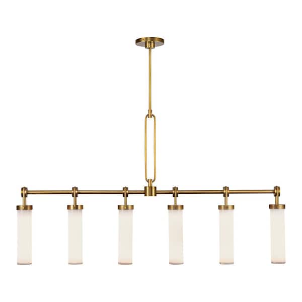 ALORA Wynwood 52 in. 6 Light 60-Watt Vintage Brass/Glossy Opal Pendant Light