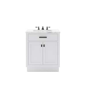 Hartford 30 In. W x 22 In. D Bath Vanity in White with Marble Vanity Top with White Basin and Faucet