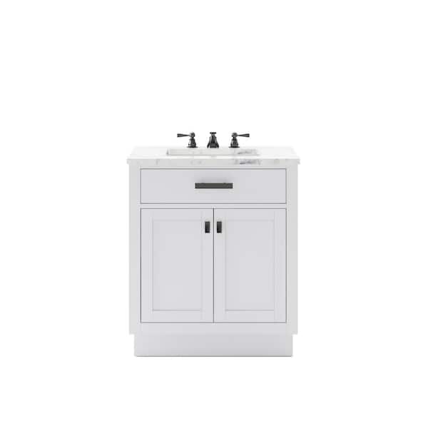 Hartford 30 In. W x 22 In. D Bath Vanity in White with Marble Vanity Top with White Basin and Faucet