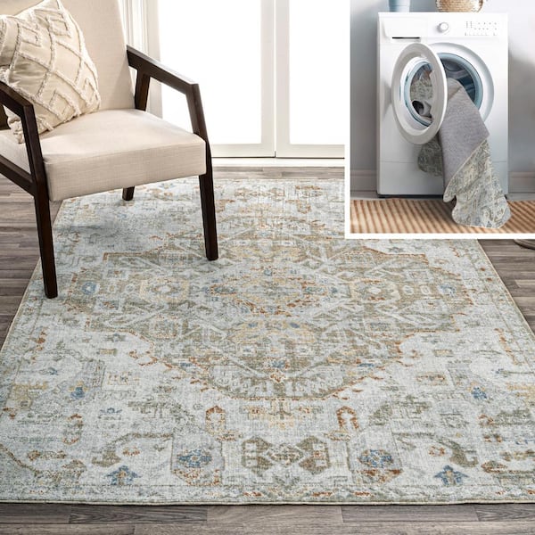 JONATHAN Y Shaemus Bohemian Medallion Low-Pile Machine-Washable Cream/Brown/Green 4 ft. x 6 ft. Area Rug