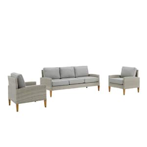 Capella 3-Piece Wicker Patio Conversation Set with Gray Cushions