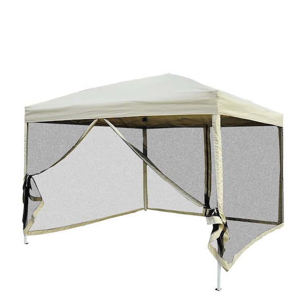 Outsunny 10 ft. x 10 ft. Easy Pop Up Canopy Shade Tent with Breathable Mesh Sidewalls and Included Transport Carrying Bag, Beige