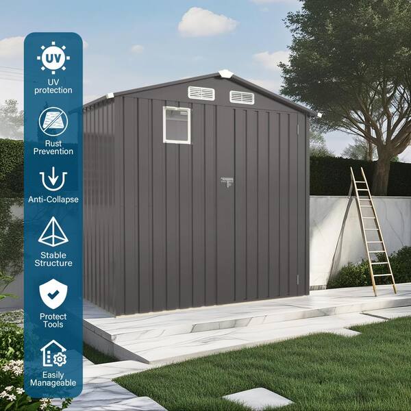 4 ft. W x 6 ft. D Gray Metal Outdoor Storage Shed with Window