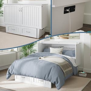 Nantucket White Murphy Bed Chest with Full Mattress