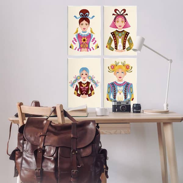 Floral Folk Women Portraits by Hannah Moren 4 Piece Unframed Abstract Graphic Art Print 19 in. x 13 in.