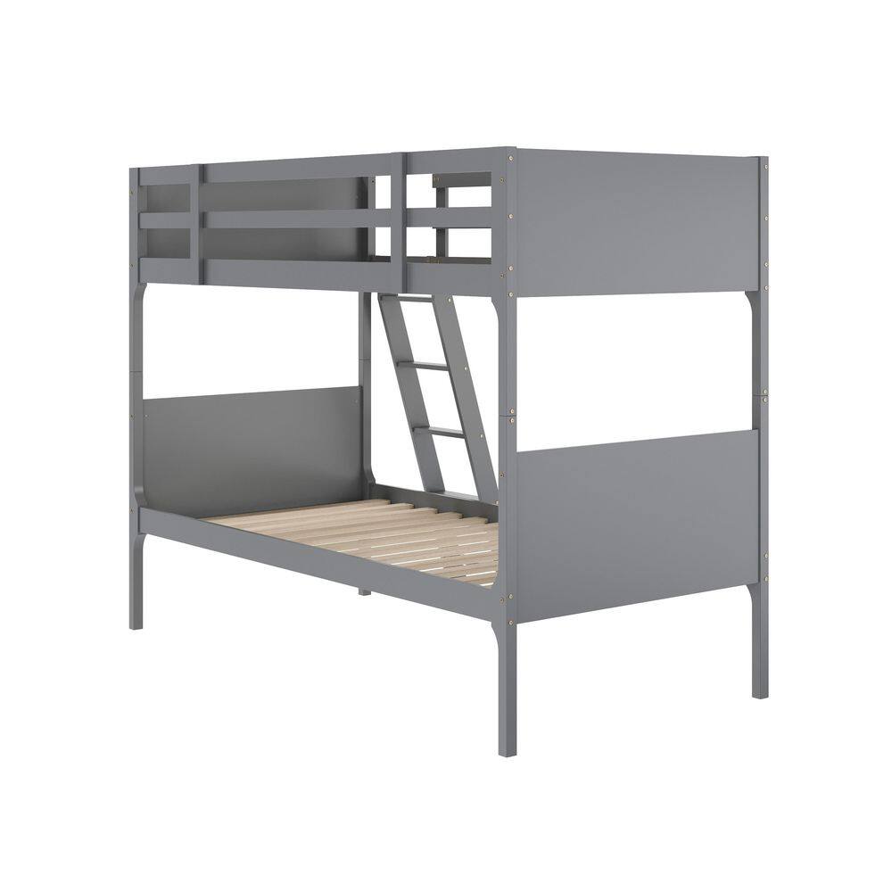 Dallas Gray Twin Bunk Bed with Ladder for Kids, No Box Spring Needed