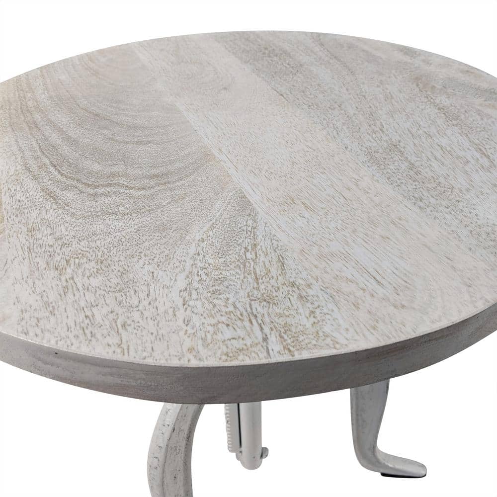 Regan Adjustable Whitewash Mango Wood and Cast Iron Accent Table