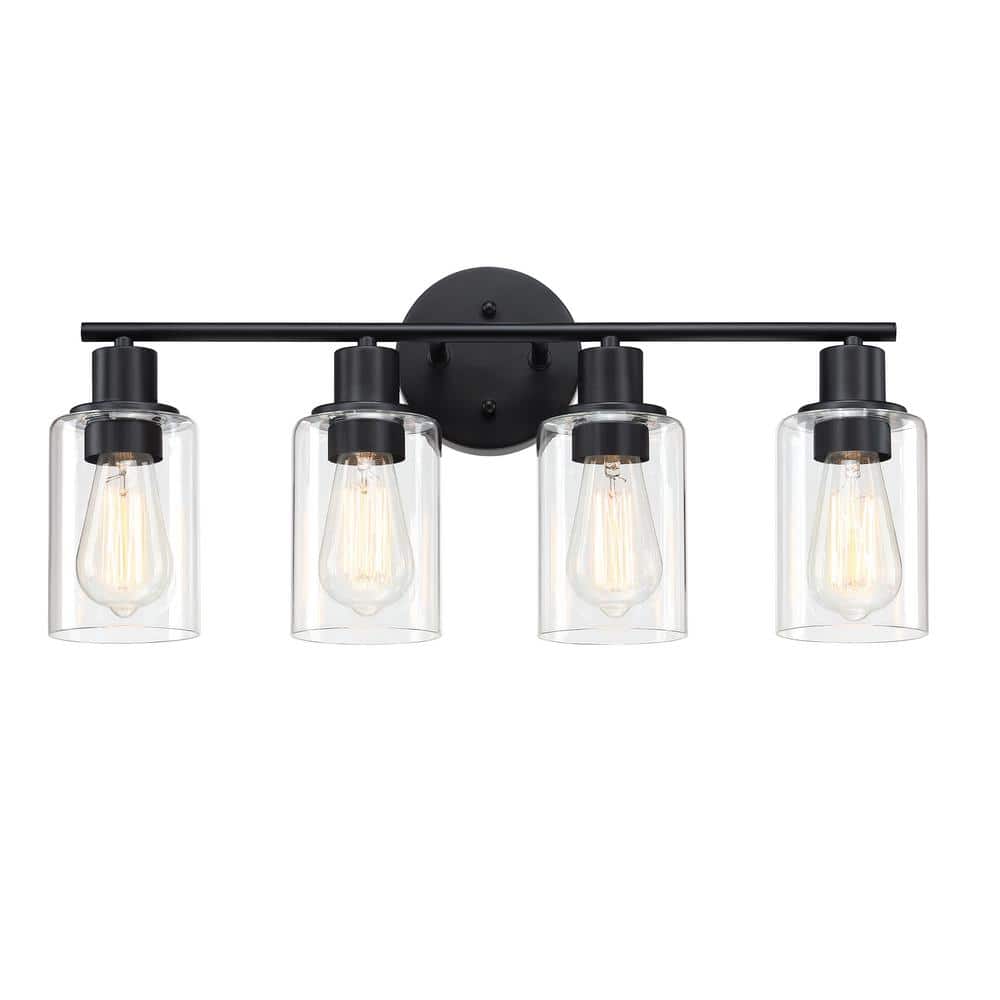 23.09 in. 4-Lights Black Modern Bathroom Vanity Lighting Fixtures Over Mirror with Clear Glass Shade price history on PriceWatchPro