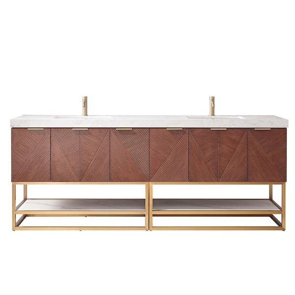 Mahon 84 in. W x 22 in. D x 33.9 in. H Single Sink Bath Vanity in Walnut with White Grain Composite Stone Top