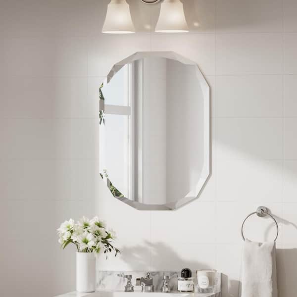 20 in. W x 28 in. H Oval Beveled Frameless Wall Mount Bathroom Vanity Mirror Decorative Wall Accent Mirror