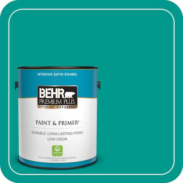 BEHR PREMIUM PLUS 1 gal. #S-G-490 Intense Teal Satin Enamel Low Odor Interior Paint & Primer