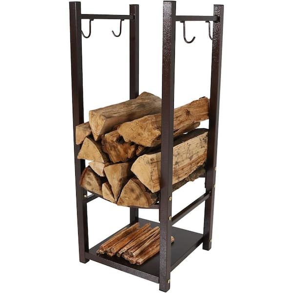 Sunnydaze Firewood Log Rack with Tool Holders in Bronze