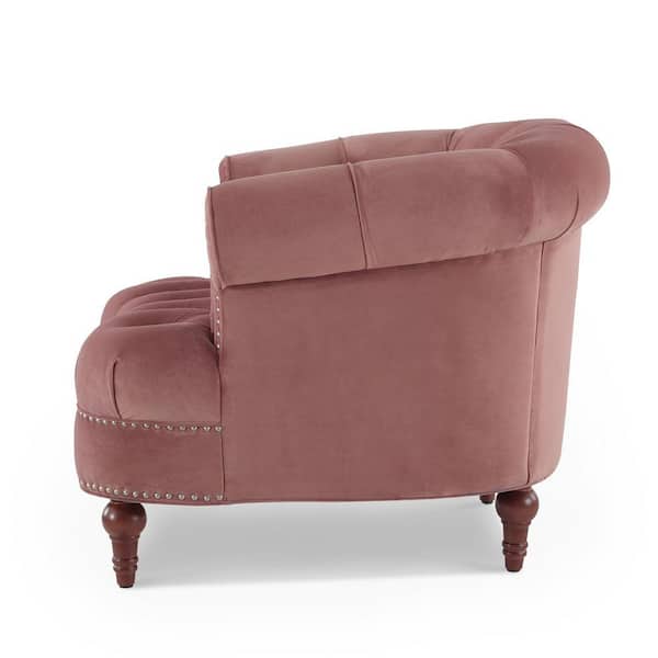 La Rosa Traditional Velvet Tufted Ash Rose Pink Living Room Accent Arm Chair